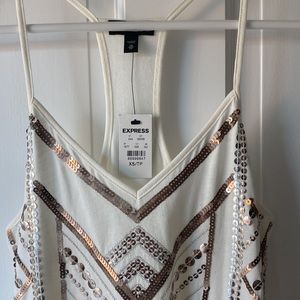Express XS strappy summer top sequins ivory